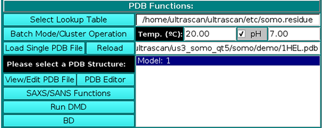SOMO PDB Functions Screen